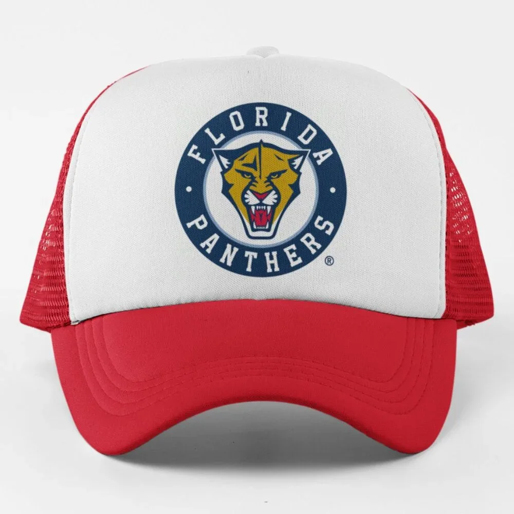 NEW Florida Panthers Roundel Foam Trucker Mesh Snapback Hat 2TONE RED WHITE